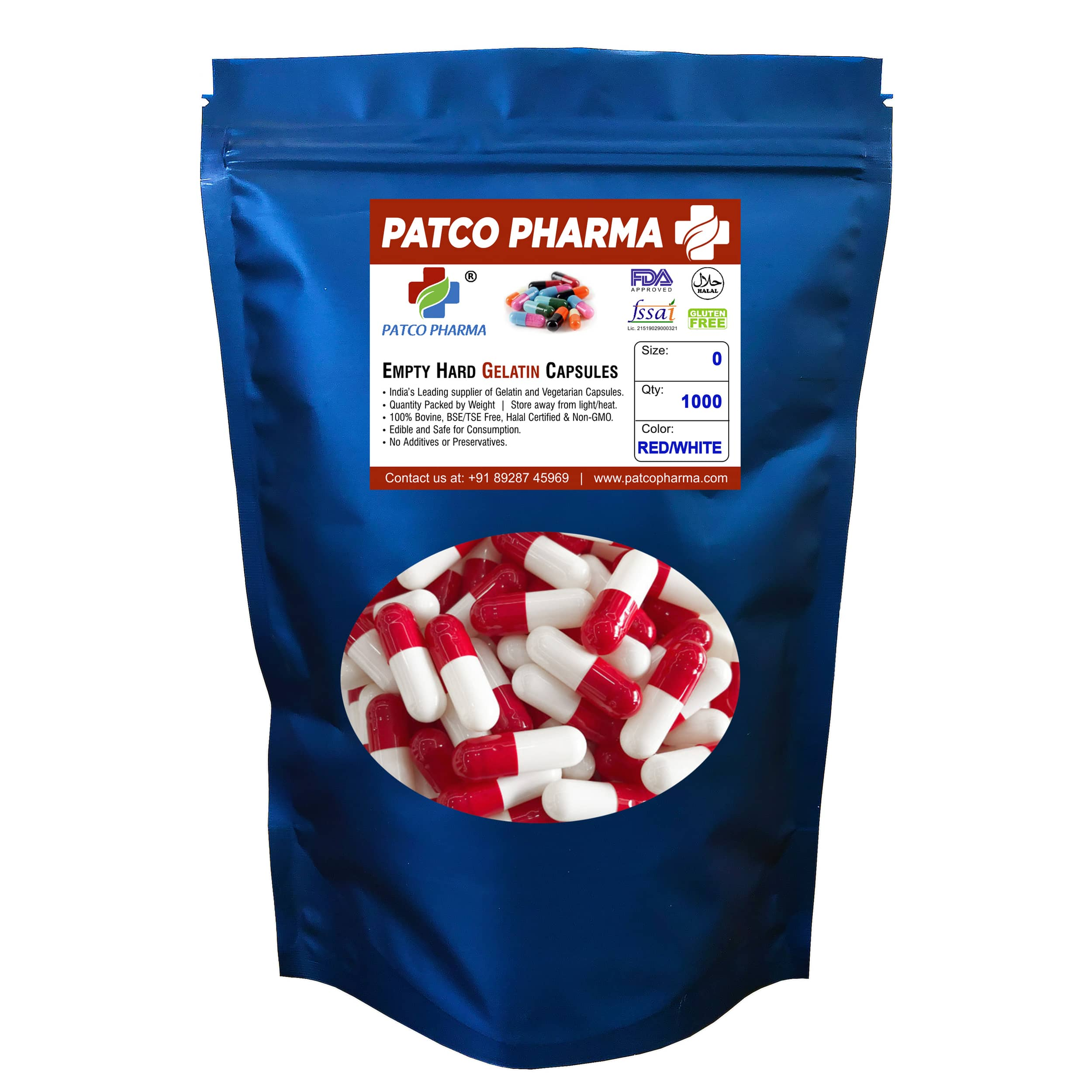 Patco Pharma Empty Gelatin Red white capsule shell 1000 pieces