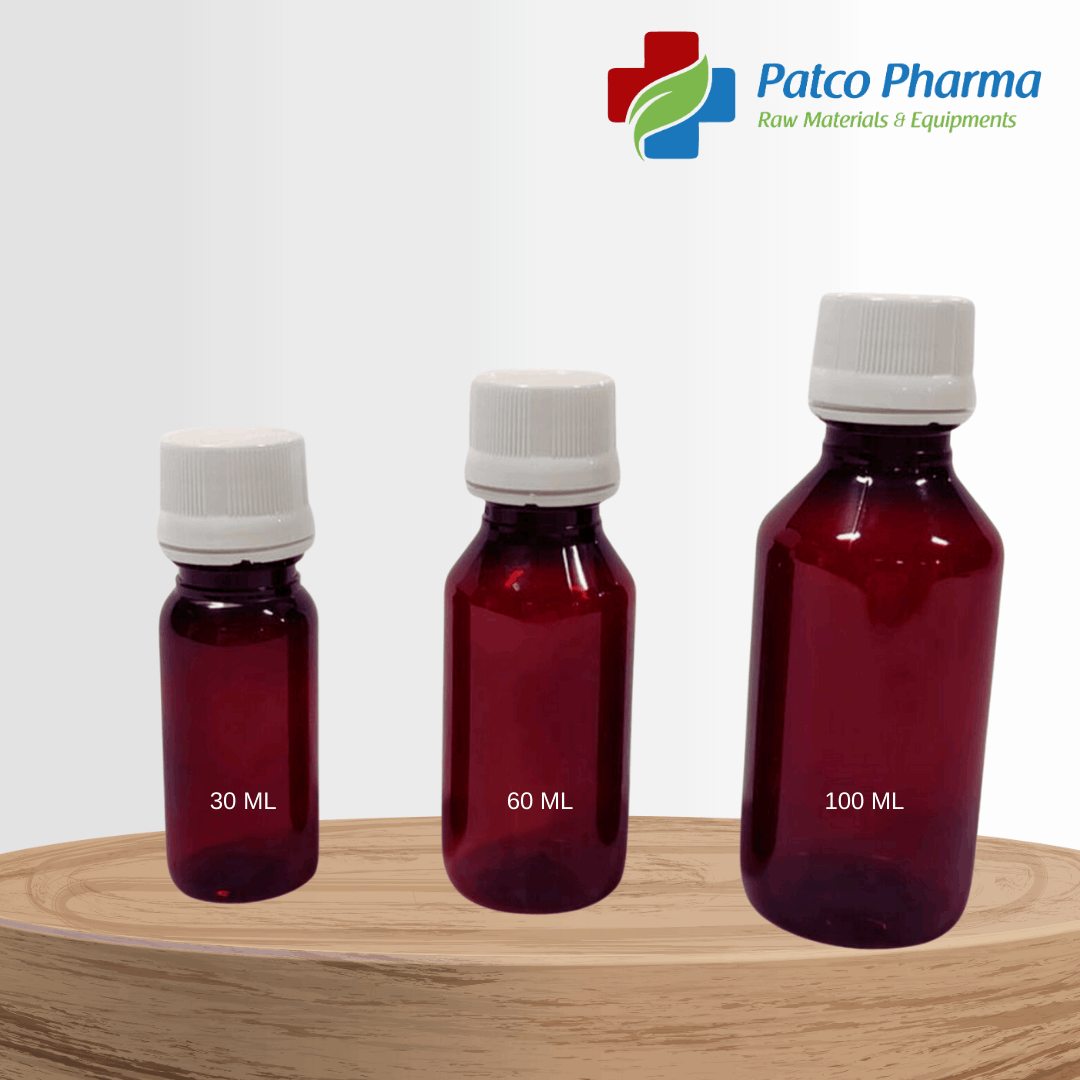 100ml Empty Amber PET Syrup Bottles : Perfect for pharmaceuticals, Patco Pharma, Plastic Containers, patco-pharma-100ml-empty-amber-pet-syrup-bottles-amber-white-seal-caps, , Patco Pharma