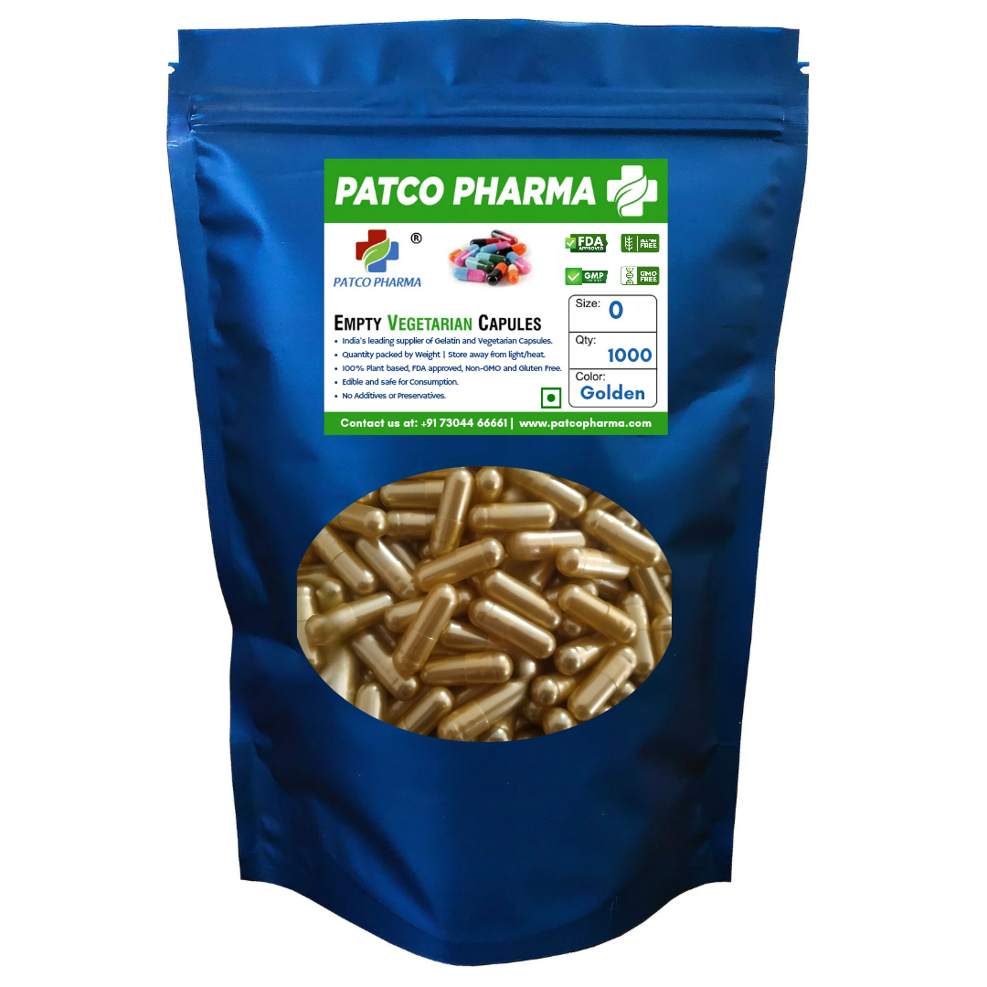 Size 0 Golden Empty Vegatarian Capsule (500mg powder capacity)