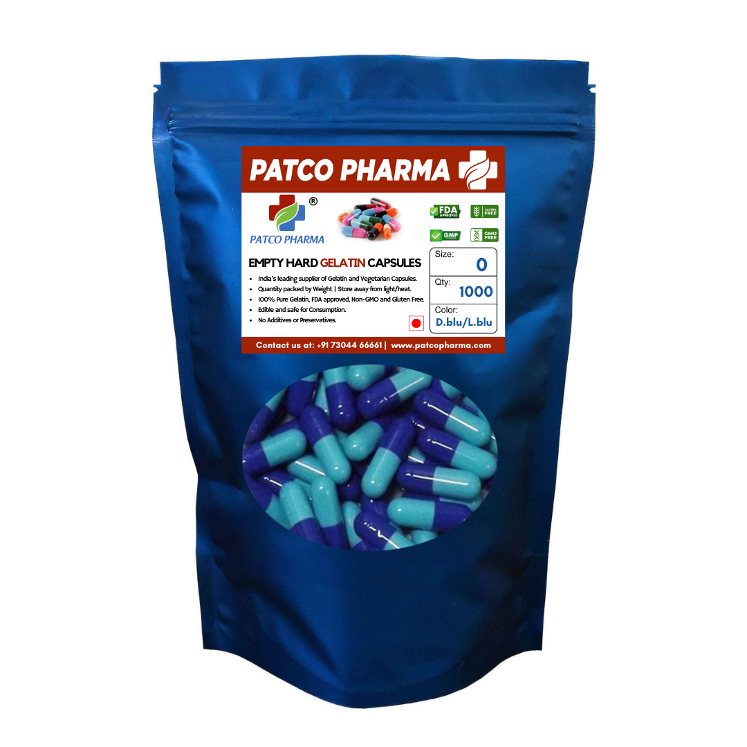 Size 0 Dark Blue/Light Blue Empty Gelatin Capsule (500mg powder capacity)