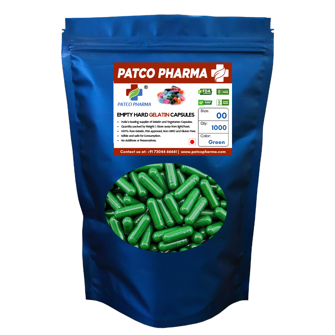Size 00 Green Empty Gelatin Capsule (950mg powder capacity)