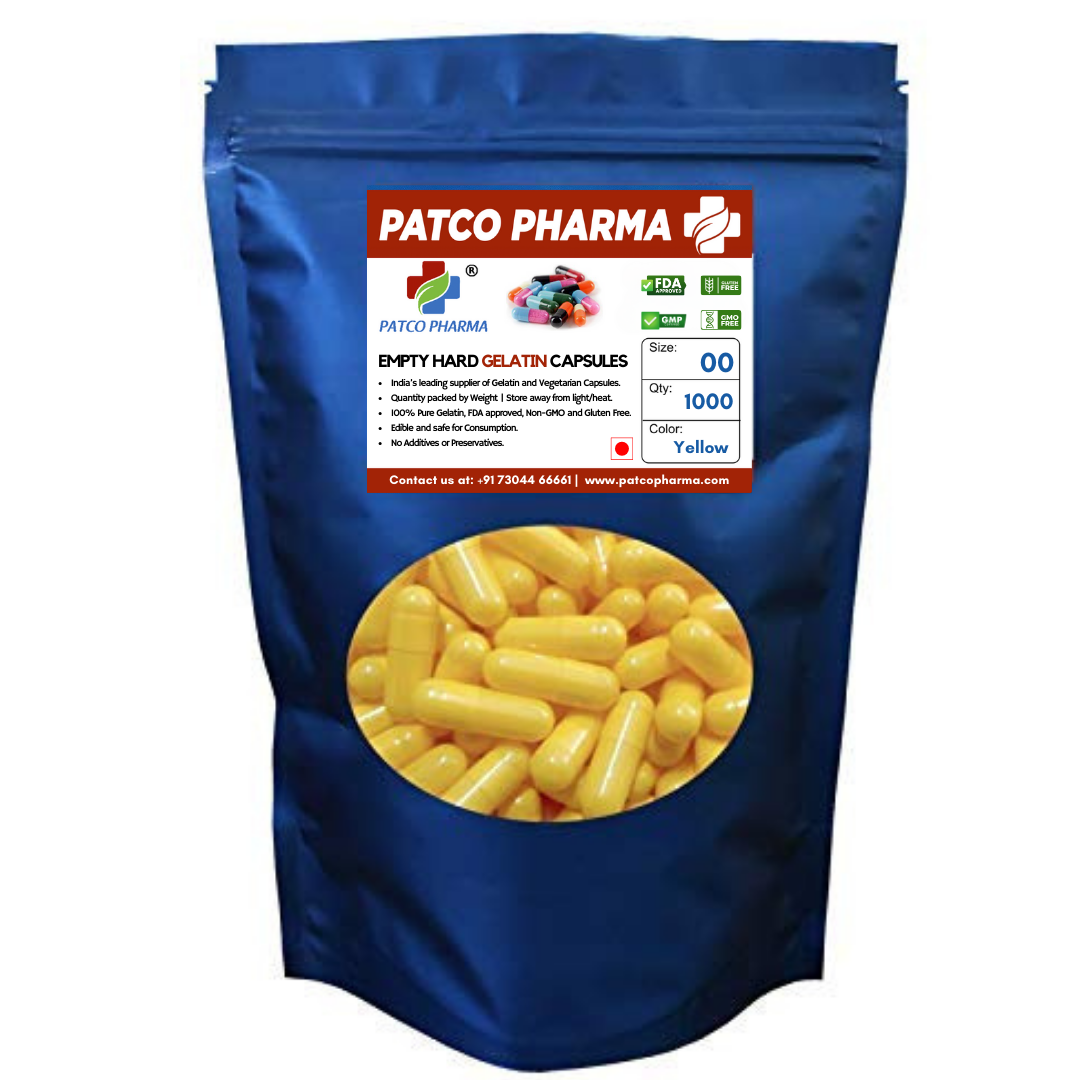 Size 00 Yellow Empty Gelatin Capsule (950mg powder capacity)