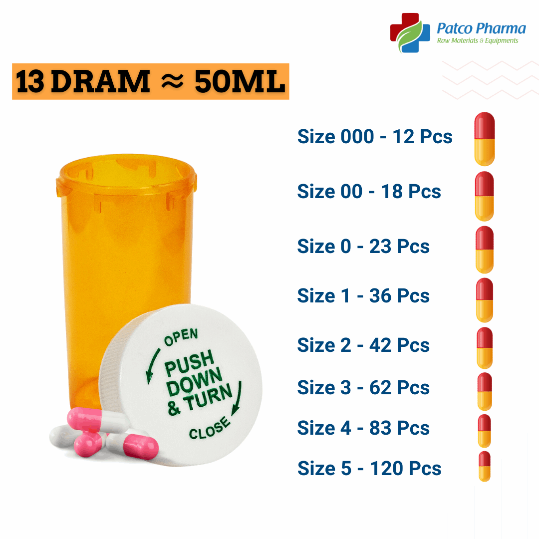 13DR (50ml) Vials: Secure Medication Storage Containers, Patco Pharma, Plastic Containers, vials-containers-for-medication-13-dram, 13 dr, 13 dram, 13DR, 13DR vial, 20 vial, 50ml, amber vials, conical vial, crc, dram vials, laboratory vials, plain vial, plastic vials, plastic vials with caps, plastic vials with screw caps, prp vial, sample collection vials, sample vials, small vials, sterile empty vials, type of vial, vial, vial 20, vial 20DR, vial amber, vials, Vitamin Dosage Capsules, Patco Pharma