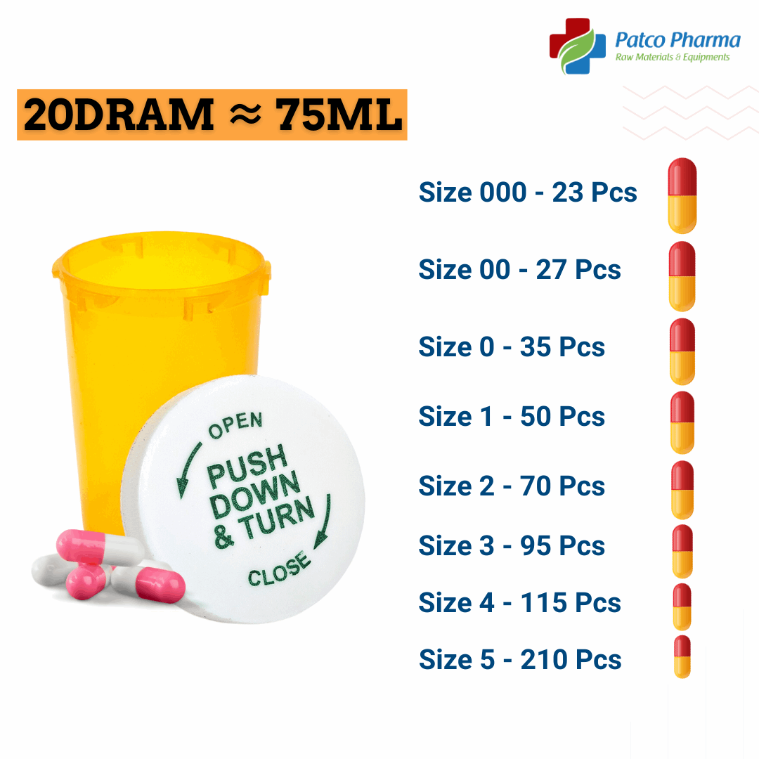 20DR (75ml) Vials: Secure Medication Storage Containers, Patco Pharma, Plastic Containers, vials-containers-for-medication-20-dram, 20 dram, 20 vial, 20DR, 75ml, amber vials, conical vial, crc, dram vials, laboratory vials, plain vial, plastic vials, plastic vials with caps, plastic vials with screw caps, prp vial, sample collection vials, sample vials, small vials, sterile empty vials, type of vial, vial 20, vial 20DR, vial amber, vials, Vitamin Dosage Capsules, Patco Pharma