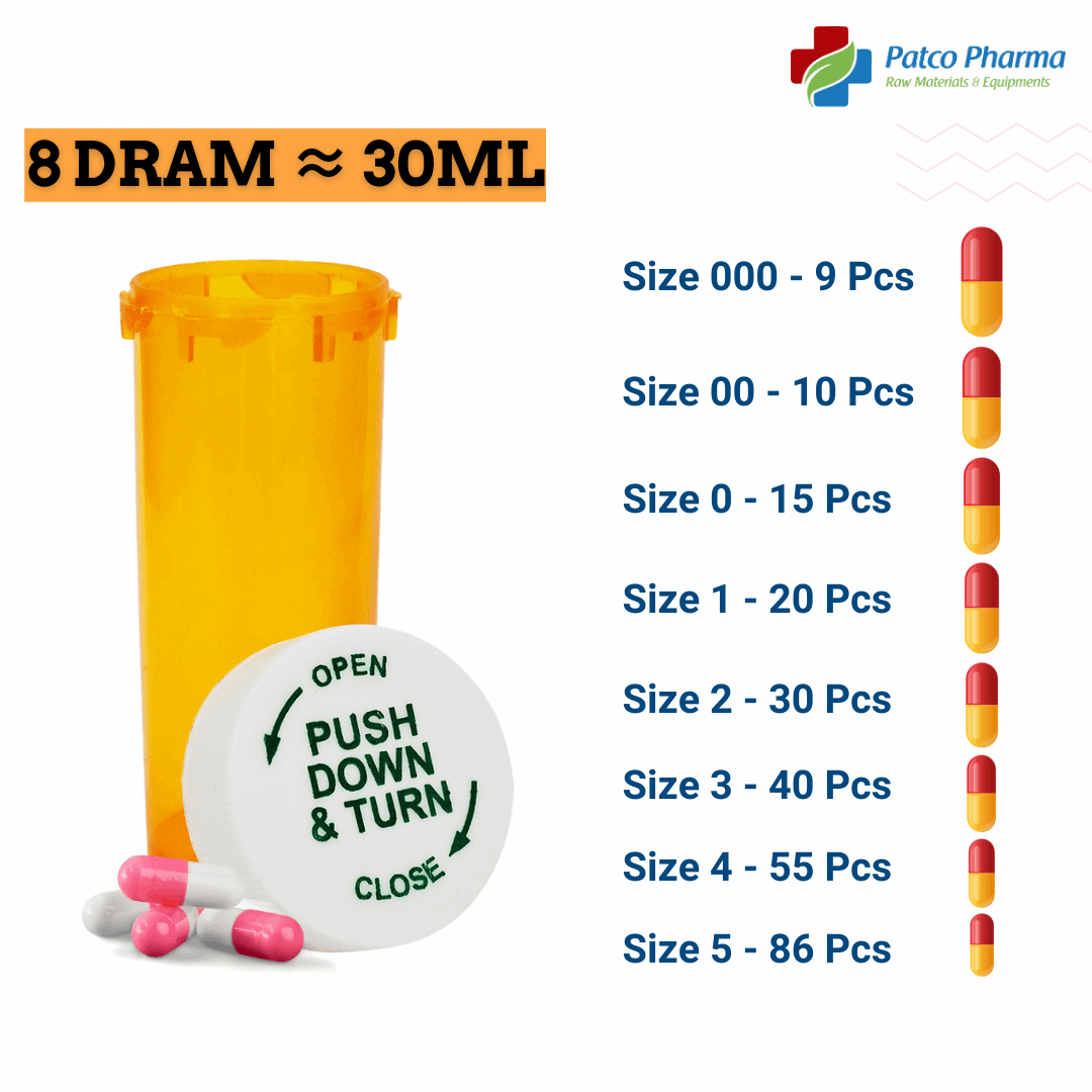 8DR (30ml) Vials: Secure Medication Storage Containers, Patco Pharma, Plastic Containers, vials-containers-for-medication-8-dram, 30ml, 8 dram, 8DR, 8DR vial, amber vials, conical vial, crc, dram vials, laboratory vials, plain vial, plastic vials, plastic vials with caps, plastic vials with screw caps, prp vial, sample collection vials, sample vials, small vials, sterile empty vials, type of vial, vial, vial amber, vials, Vitamin Dosage Capsules, Patco Pharma