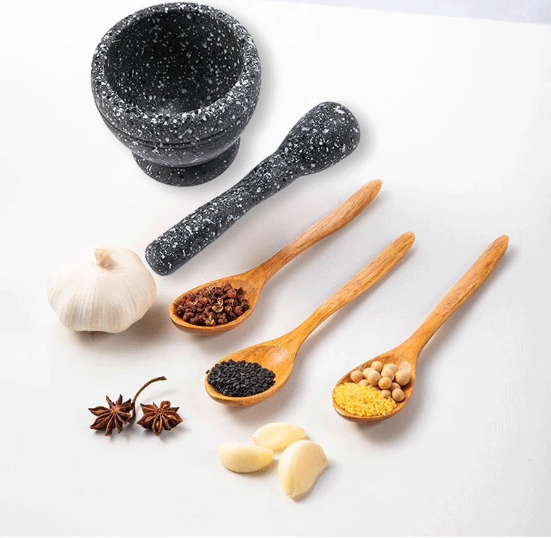 Granite-Colored Food-Grade Plastic Mortar & Pestle Set