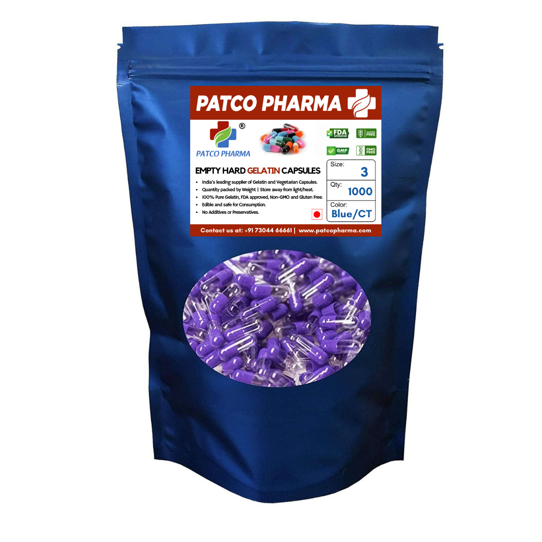 Size 3 Blue/CT Empty Gelatin Capsule (300mg powder capacity)