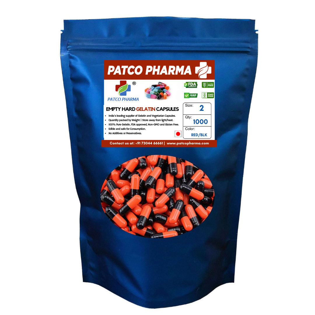 Size 2 Orange Black Empty Gelatin Capsule (370mg powder capacity)