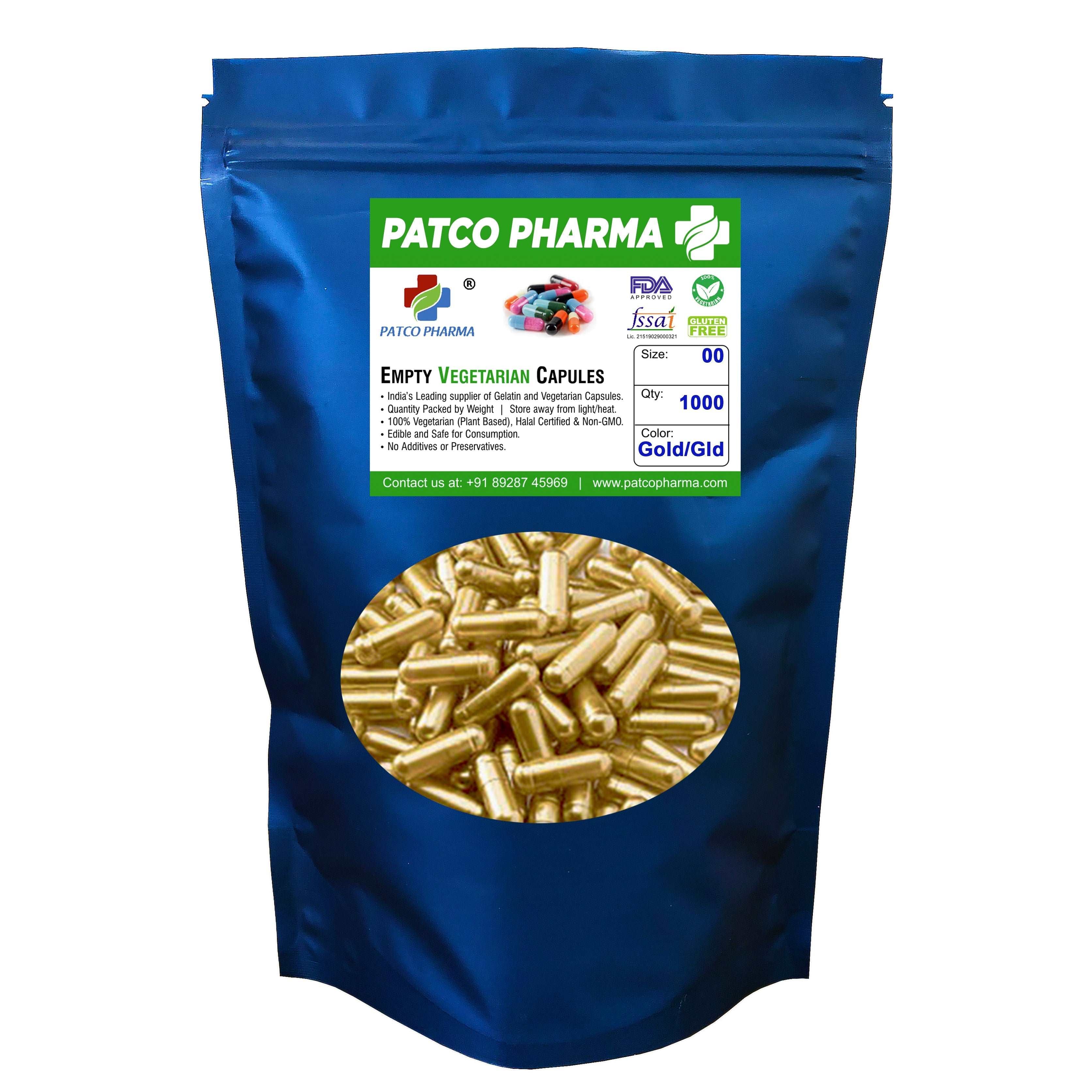 Size 00 Golden Empty Vegatarian Capsule, Patco Pharma, HPMC capsules, size-00-golden-empty-vegetarian-capsule, "1000 mg capsule, Golden Capsule", Size 00 Capsule, Vegetarian capsule, Patco Pharma