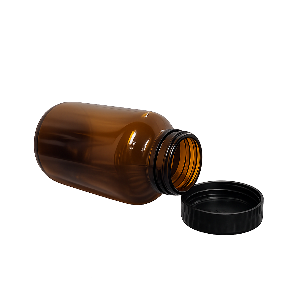 200ml amber glass tablet bottle with black screw cap