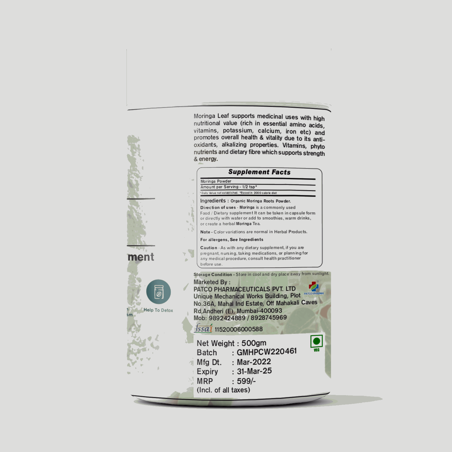 100% Natural Ayurvedic MORINGA Powder ( Pack of 500 Grams), Patco Pharma, Herbal Powders, 100-pure-natural-ayurvedic-moringa-powder-pack-of-500-grams, ayurvedic, herbal, herbal powder, moringa powder, Patco Pharma