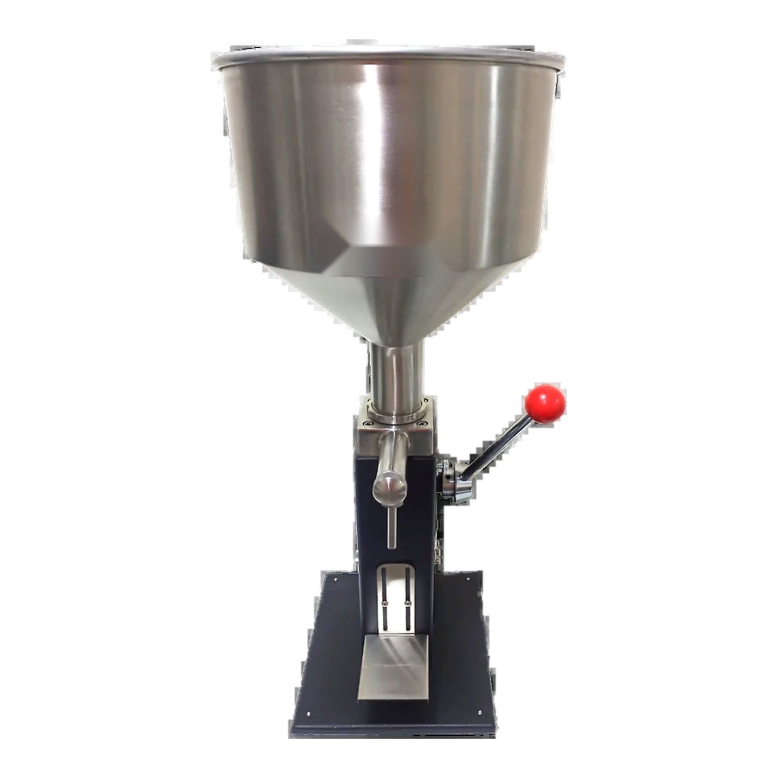 Manual paste filling machine, piston type with hand lever on white background
