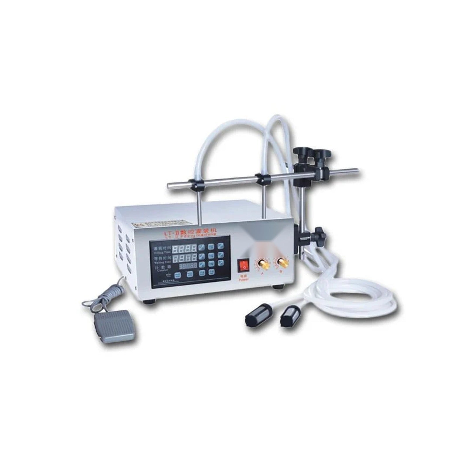 Double head liquid filling machine, foot operated digital filler