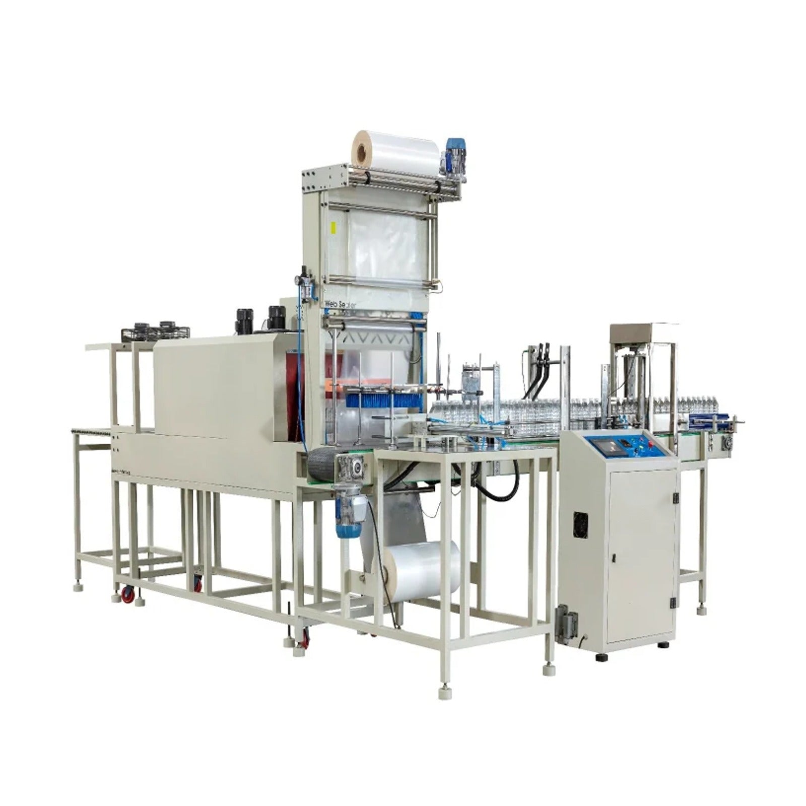Three line fully automatic sleeve wrapping machine, 90 bottles per minute