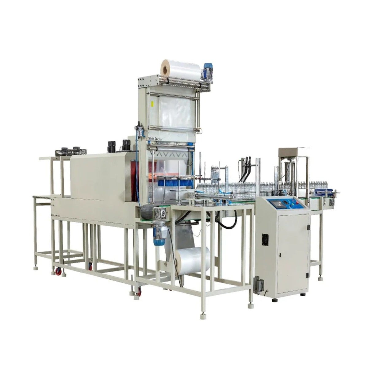 Three line fully automatic sleeve wrapping machine, 90 bottles per minute