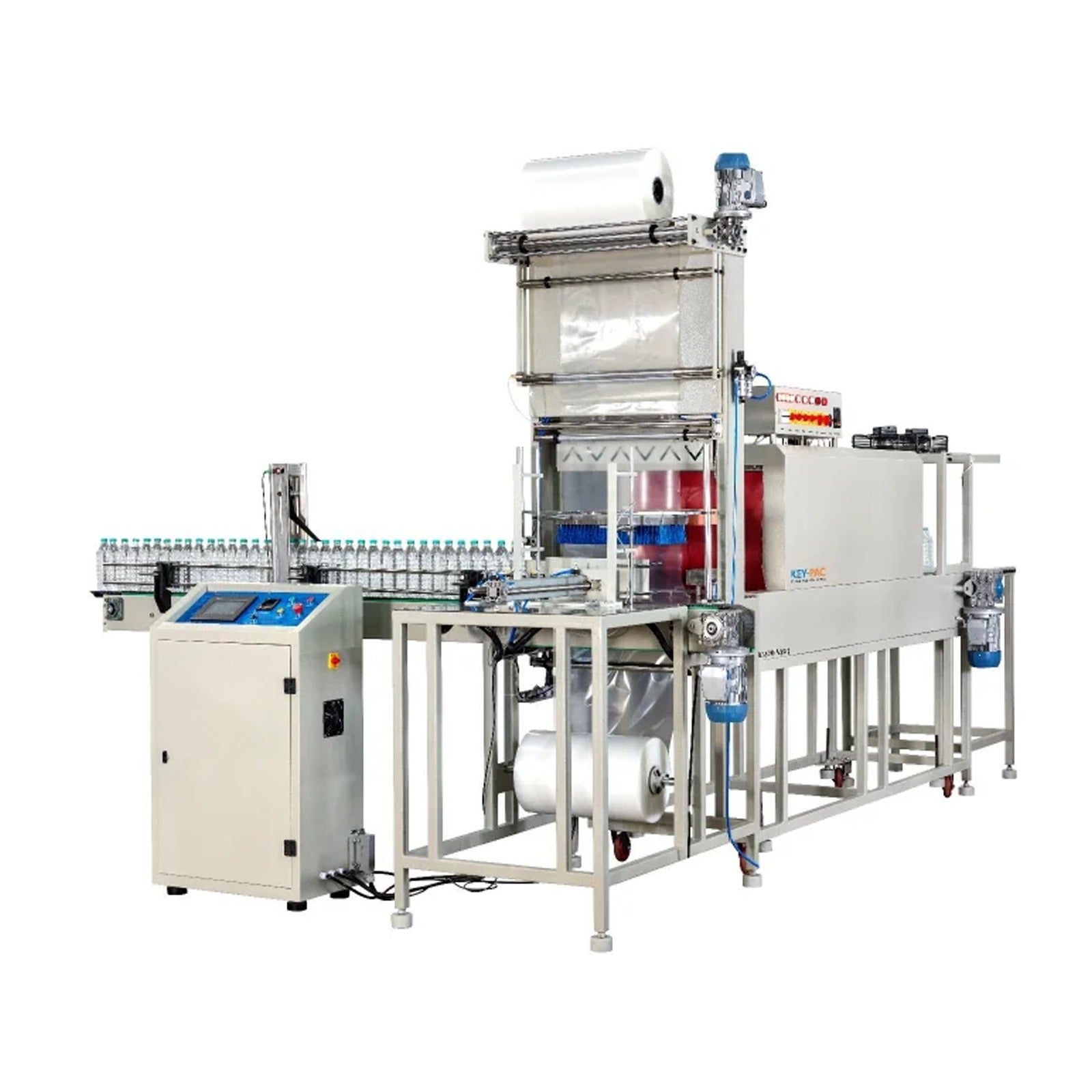 Single line fully automatic sleeve wrapping machine, 60 bottles per minute