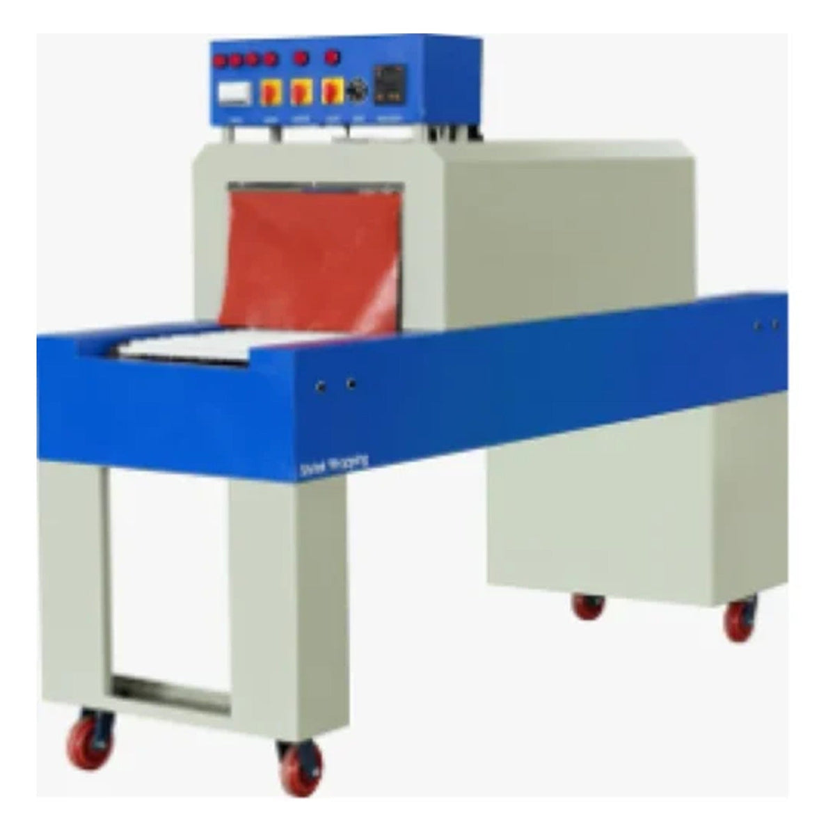 Shrink wrapping machine with L sealer and shrink tunnel conveyor