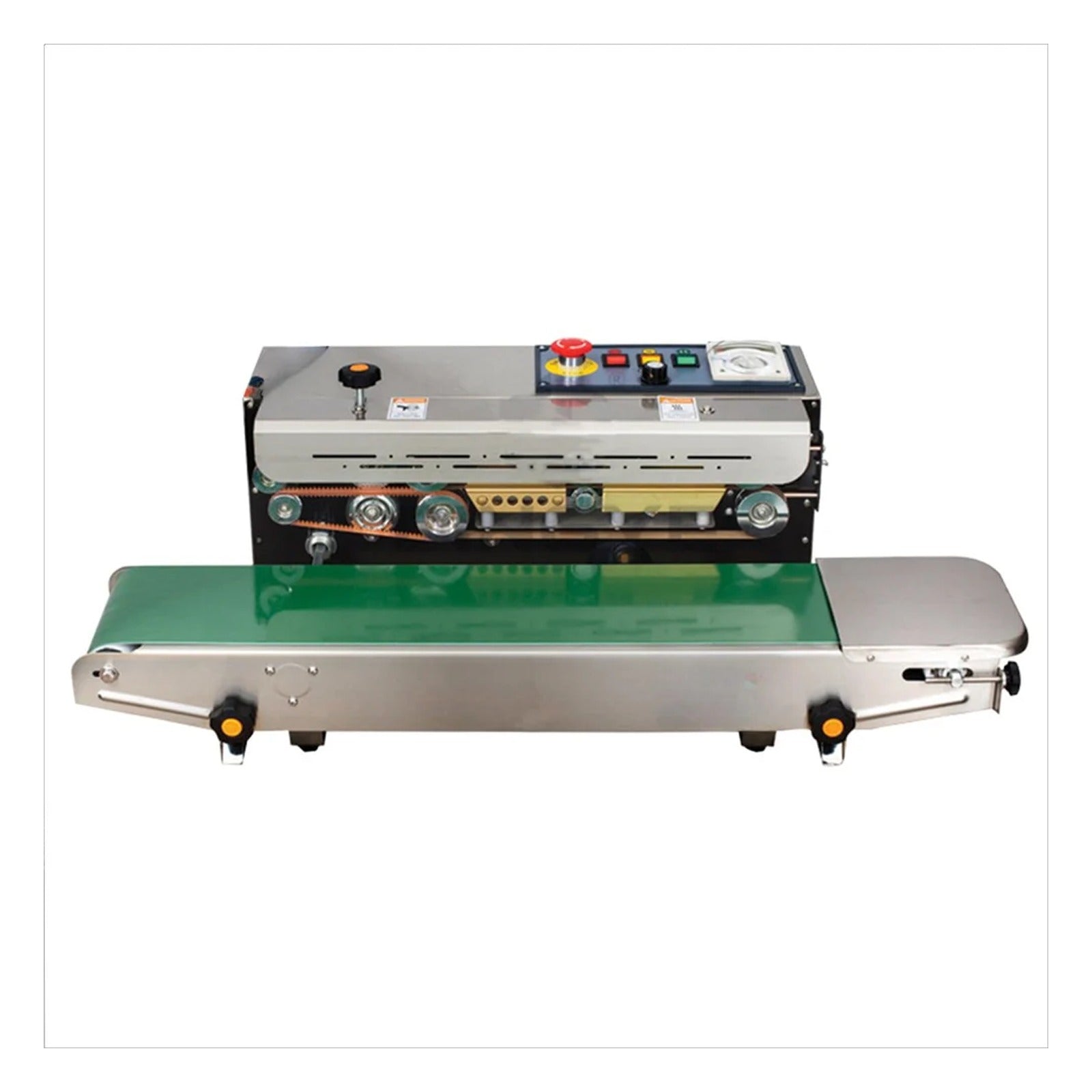 Vertical band sealing machine with 15 mm seal width and conveyor
