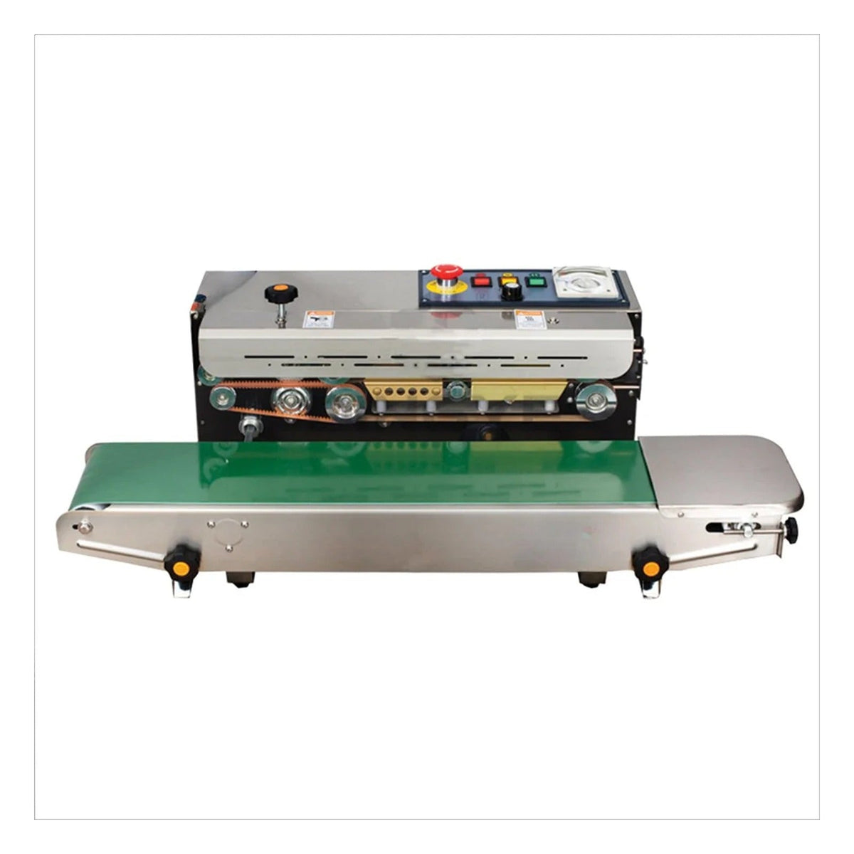 Vertical band sealing machine with 15 mm seal width and conveyor