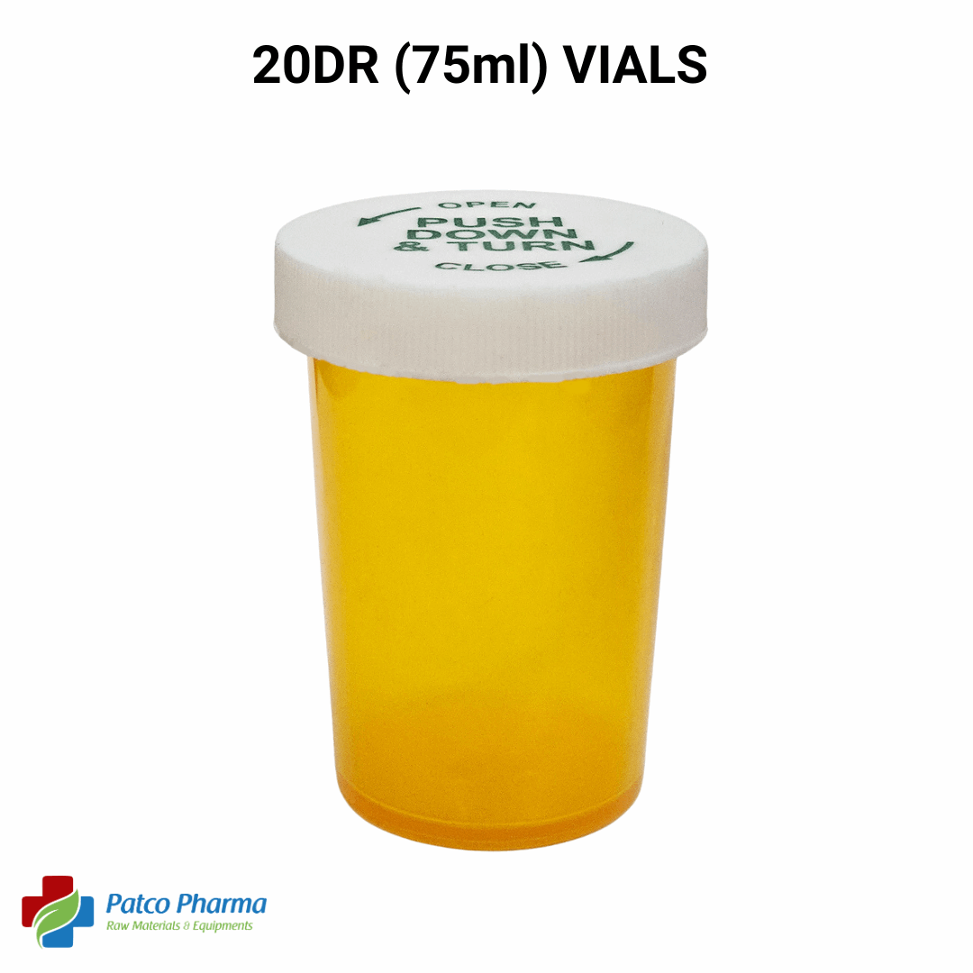 20DR (75ml) Vials: Secure Medication Storage Containers, Patco Pharma, Plastic Containers, vials-containers-for-medication-20-dram, 20 dram, 20 vial, 20DR, 75ml, amber vials, conical vial, crc, dram vials, laboratory vials, plain vial, plastic vials, plastic vials with caps, plastic vials with screw caps, prp vial, sample collection vials, sample vials, small vials, sterile empty vials, type of vial, vial 20, vial 20DR, vial amber, vials, Vitamin Dosage Capsules, Patco Pharma