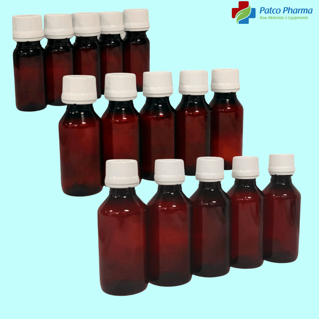 100ml Empty Amber PET Syrup Bottles : Perfect for pharmaceuticals, Patco Pharma, Plastic Containers, patco-pharma-100ml-empty-amber-pet-syrup-bottles-amber-white-seal-caps, , Patco Pharma