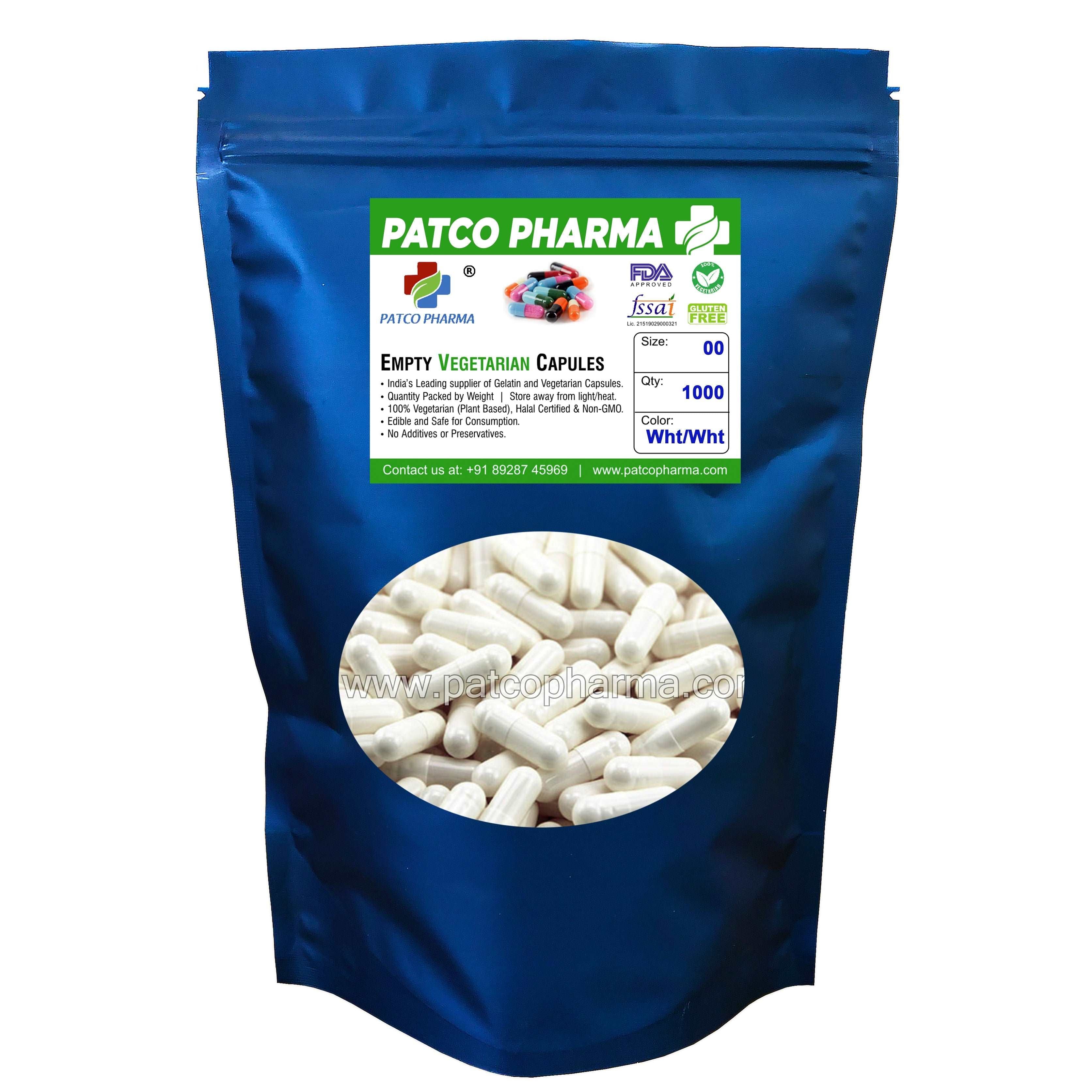 Size 00 White Empty Vegatarian Capsule, Patco Pharma, HPMC capsules, size-00-white-empty-vegetarian-capsule, "1000 mg capsule, Size 00 Capsule, Vegetarian capsule, White Capsule", Patco Pharma