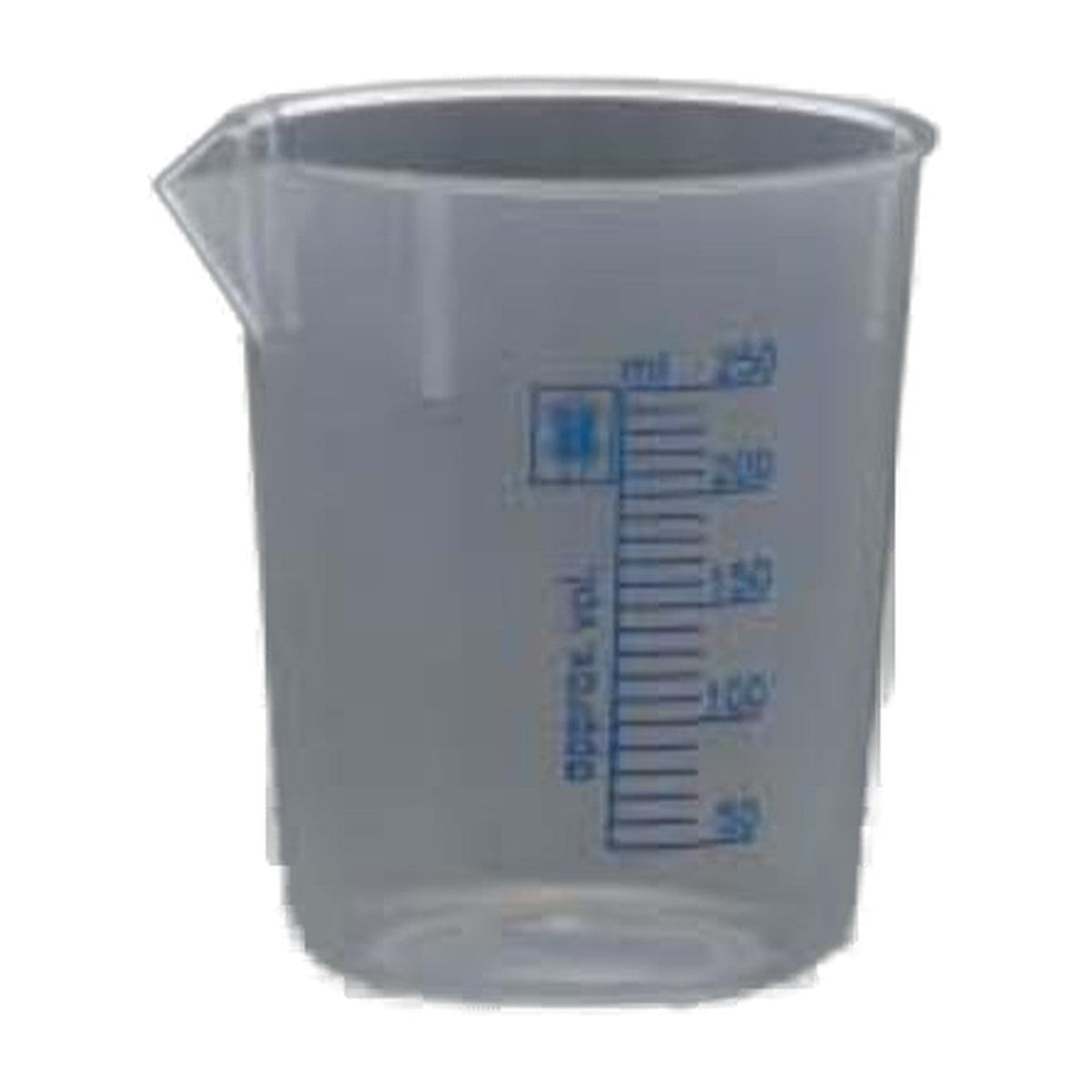250 ml polypropylene laboratory beaker with blue printed graduations