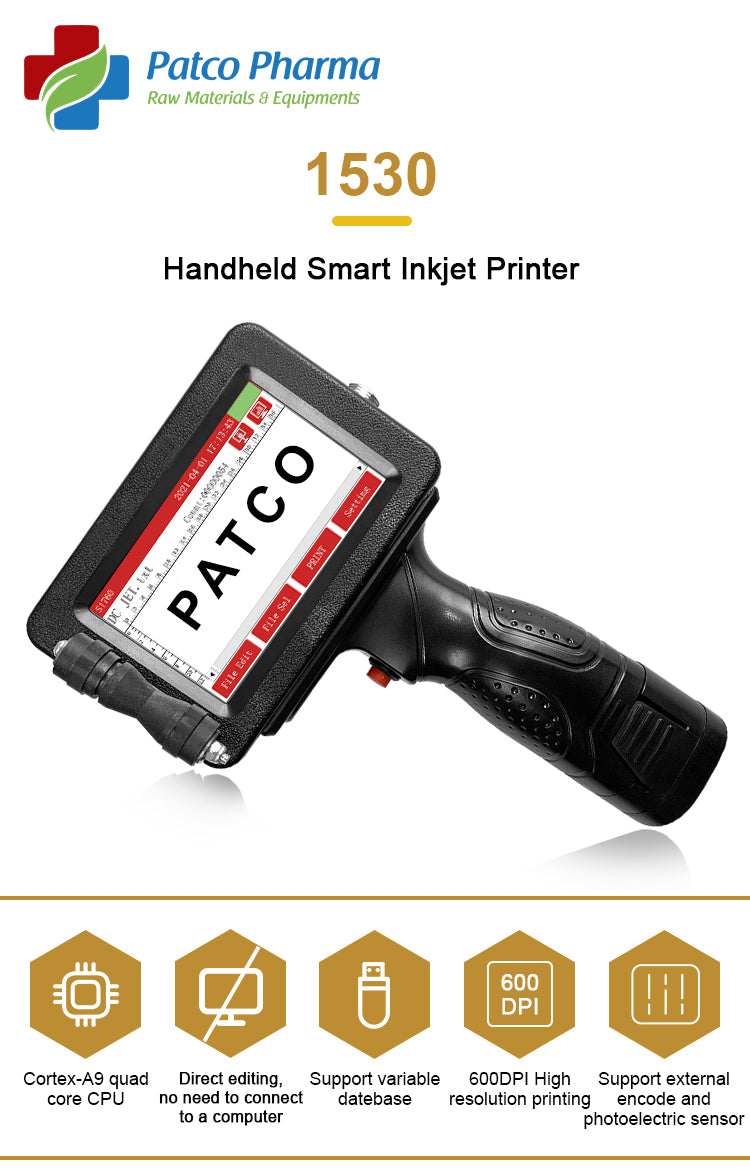 Multifunctional Handheld Inkjet Printing Machine | Model: 1530, Patco Pharma, Machines & Tools, multifunctional-handheld-intelligent-inkjet-printing-machine-date-number-logo-expiry-date-label-coding-machine-with-led-screen, , Patco Pharma
