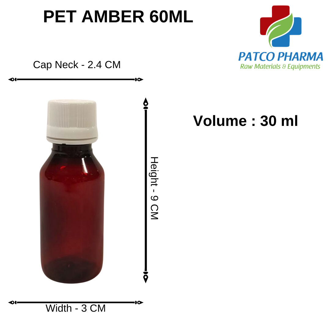 Patco Pharma 30ml Empty Amber PET Syrup Bottles Amber - White Seal Caps - ( Pharmacy Bottle, Liquid Medicine, Drug Store Bottle)