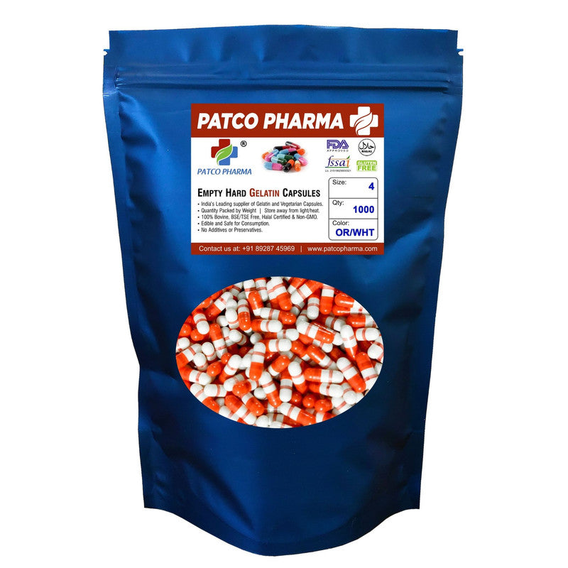 Size 4 Orange/White Empty Gelatin Capsule Patco Pharma
