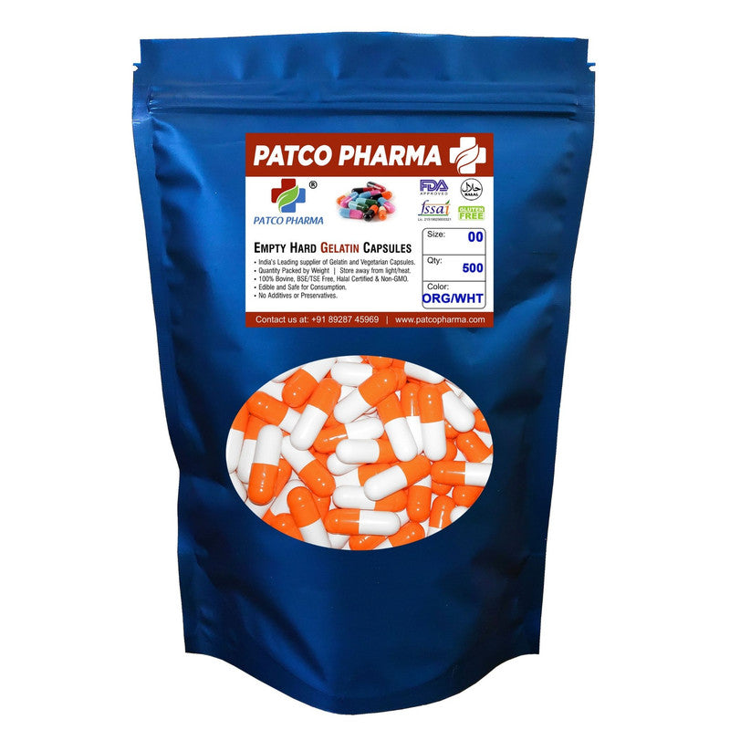 Size 00 Orange/White Empty Gelatin Capsule, Patco Pharma, Gelatin Capsules, size-00-orange-white-empty-gelatin-capsule, "1000 mg capsule, Gelatin Capsule, Size 00 Capsule", Patco Pharma