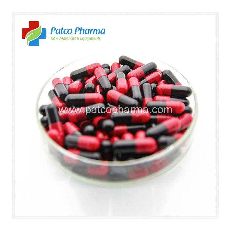 Size 0 Red/Black Empty Gelatin Capsule, Patco Pharma, Gelatin Capsules, size-0-red-black-empty-gelatin-capsule, "500 mg capsule, Gelatin Capsule, Red/Black Capsule", Size 0 Capsule, Patco Pharma