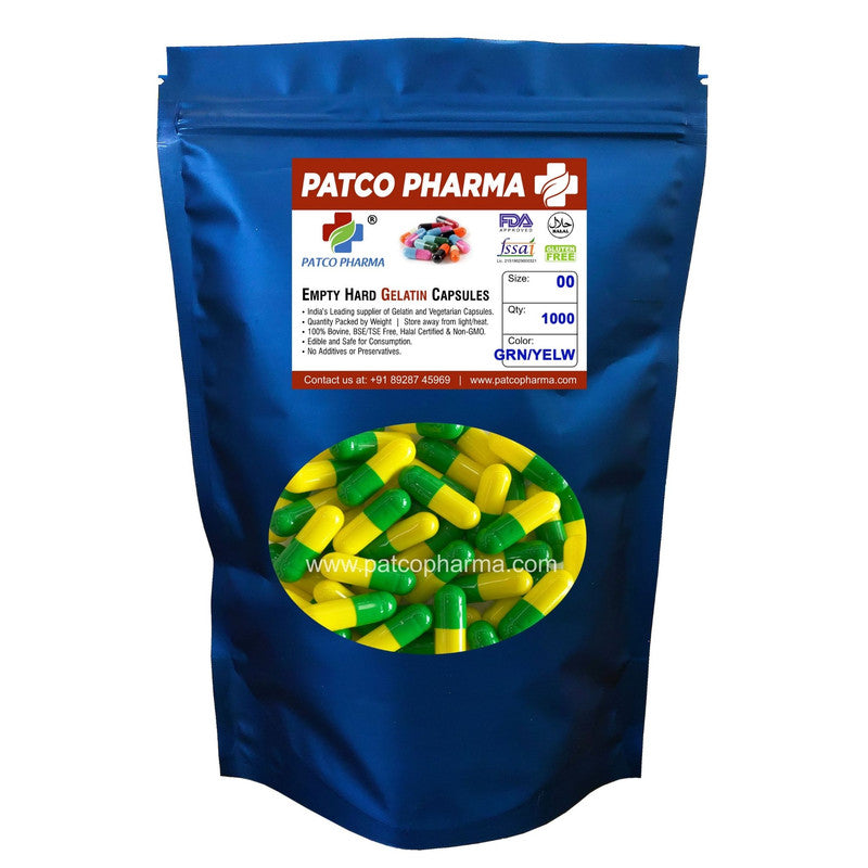 Size 00 Green/Yellow Empy Geatin Capsule Patco Pharma